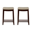 Linon Claridge Wood Set of 2 Counter Stools Beige Faux Leather Seats in Dk Brown