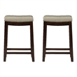 Linon Claridge Wood Set of 2 Counter Stools Beige Faux Leather Seats in Dk Brown