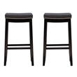 Linon Claridge Wood Set of Two Bar Stools Faux Leather Seats in Black