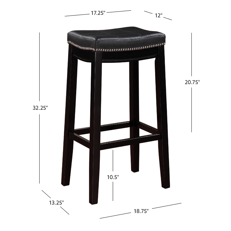 Linon Claridge Wood Set of Two Bar Stools Faux Leather Seats in Black