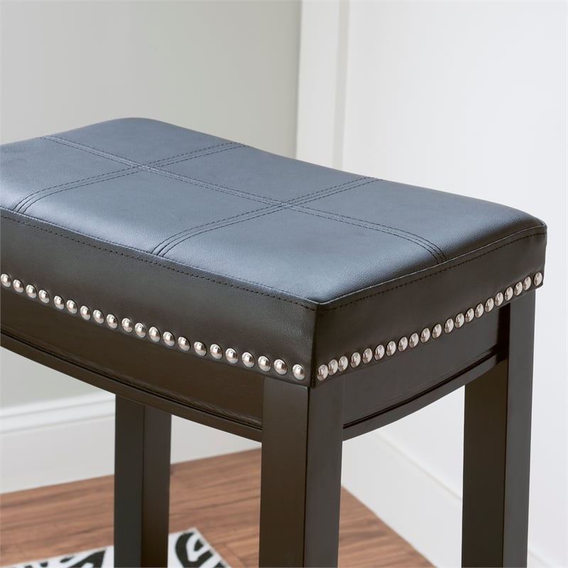 Linon Claridge Wood Set of Two Bar Stools Faux Leather Seats in Black