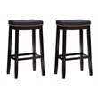 Linon Claridge Wood Set of Two Bar Stools Faux Leather Seats in Black