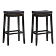 Linon Claridge Wood Set of Two Bar Stools Faux Leather Seats in Black
