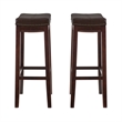 Linon Claridge Wood Set of 2 Bar Stools Brown Faux Leather Seats in Brown Finish