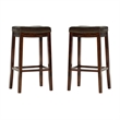 Linon Claridge Wood Set of 2 Bar Stools Brown Faux Leather Seats in Brown Finish