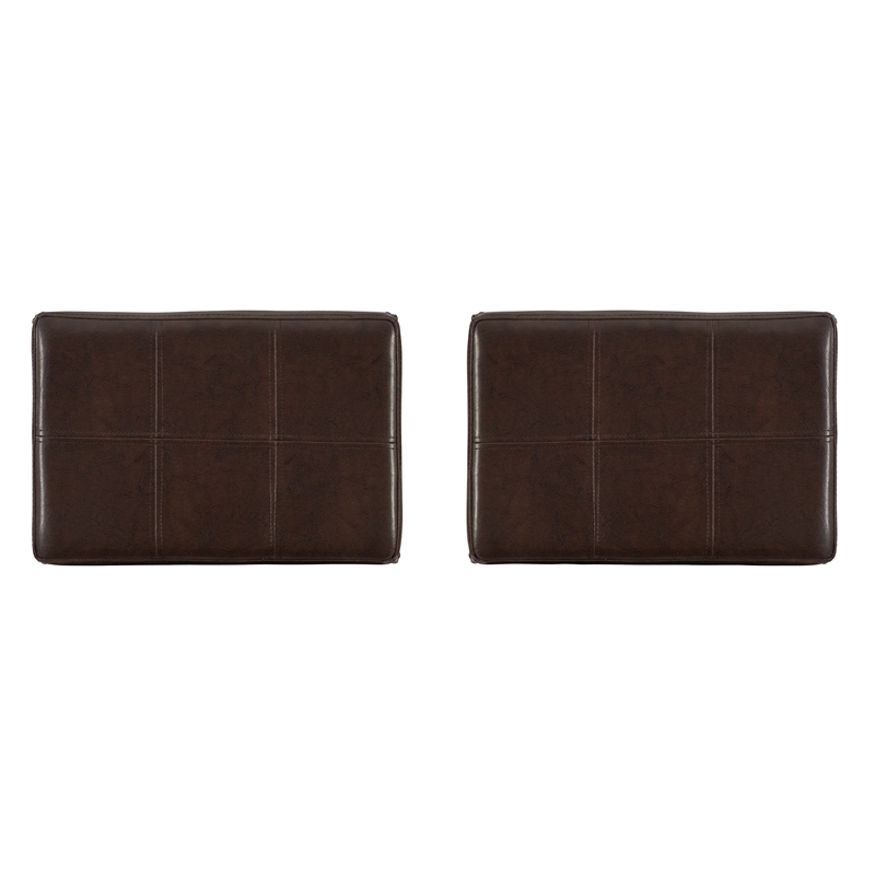 Linon Claridge Wood Set of 2 Bar Stools Brown Faux Leather Seats in Brown Finish