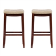 Linon Claridge Wood Set of 2 Bar Stools Beige Faux Leather Seats in Brown Finish