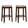Linon Claridge Wood Set of 2 Bar Stools Beige Faux Leather Seats in Brown Finish