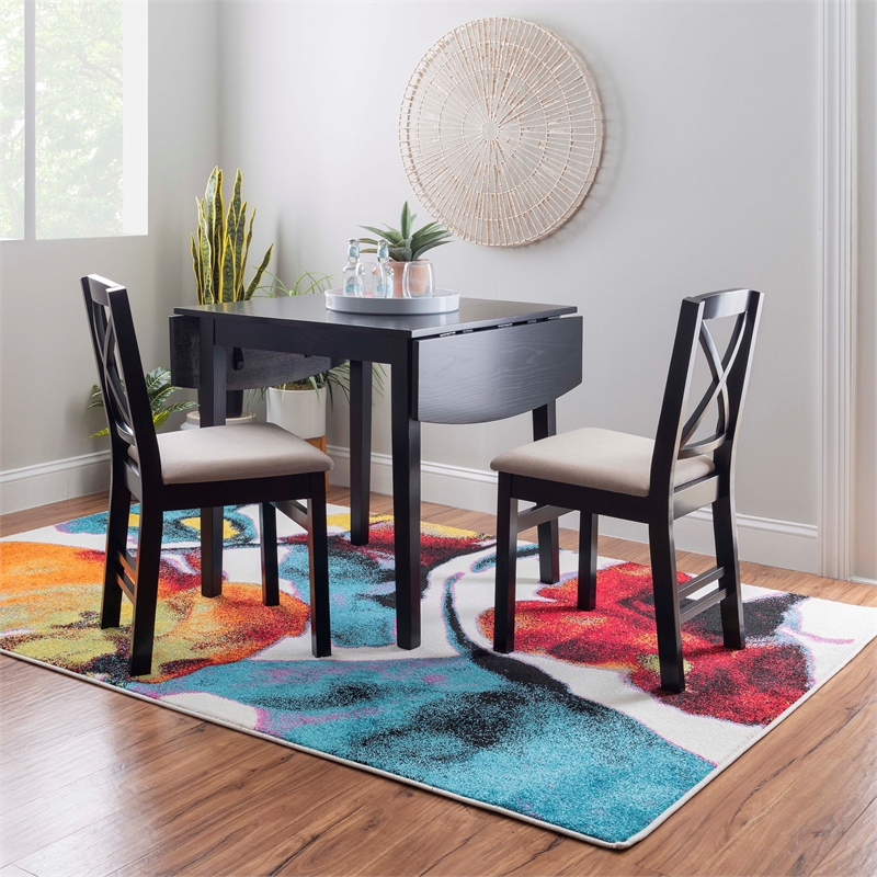 Linon Ervin Square Space Saving Drop Leaf Table in Black Painted Rubberwood