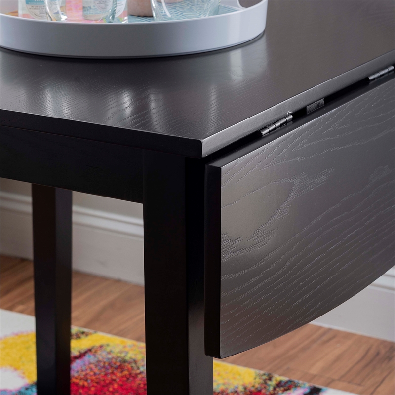 Linon Ervin Square Space Saving Drop Leaf Table in Black Painted Rubberwood