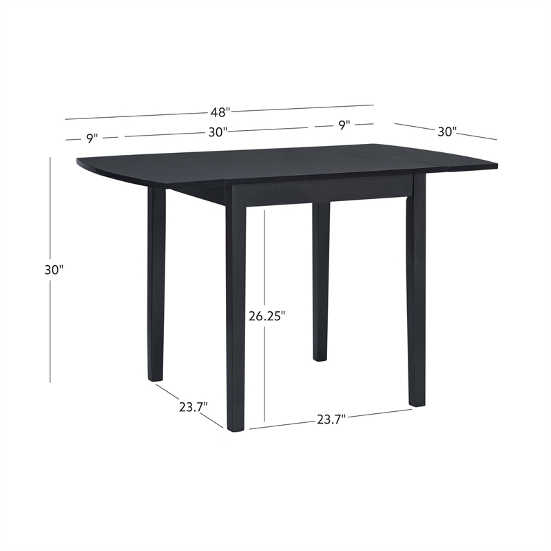 Linon Ervin Square Space Saving Drop Leaf Table in Black Painted Rubberwood