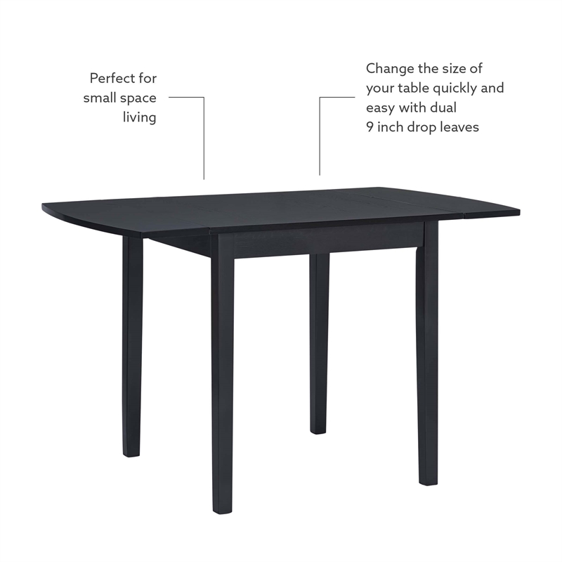 Linon Ervin Square Space Saving Drop Leaf Table in Black Painted Rubberwood