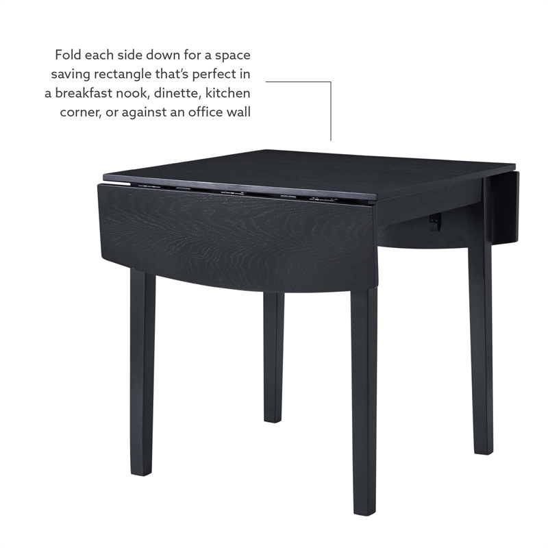 Linon Ervin Square Space Saving Drop Leaf Table in Black Painted Rubberwood