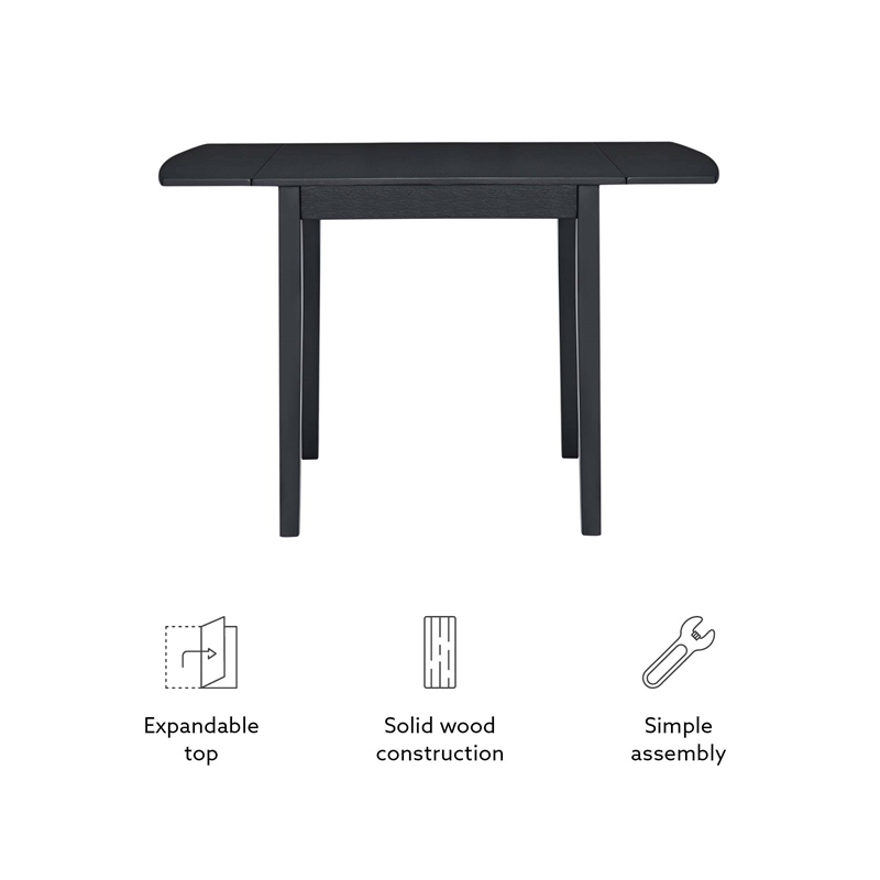 Linon Ervin Square Space Saving Drop Leaf Table in Black Painted Rubberwood
