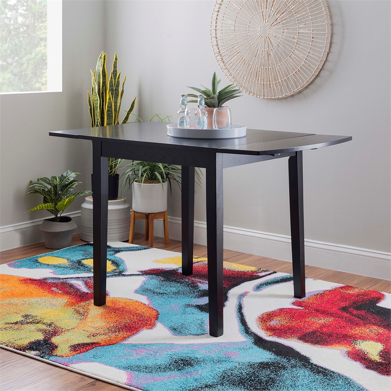 Linon Ervin Square Space Saving Drop Leaf Table in Black Painted Rubberwood