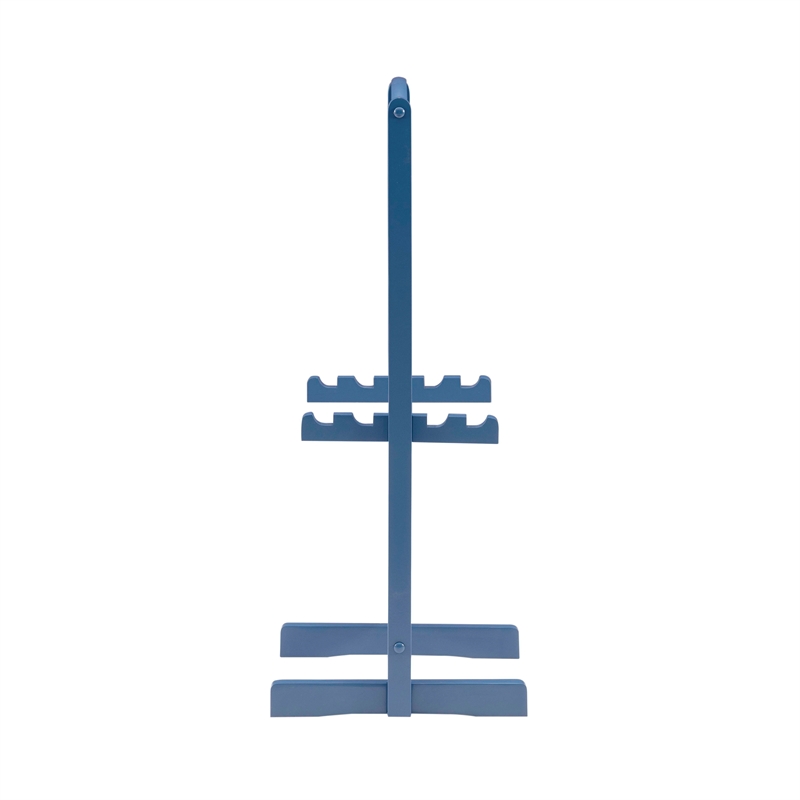 Linon Lorie 5 Piece Tray Table Set Planked Top Compass Design in Navy Blue Wood