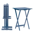 Linon Lorie 5 Piece Tray Table Set Planked Top Compass Design in Navy Blue Wood