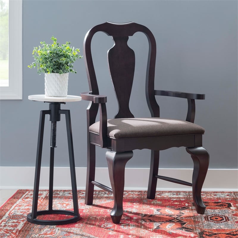 Linon Adrian Arm Chair Grey Upholstered Seat with Frame in Dark Brown Beechwood