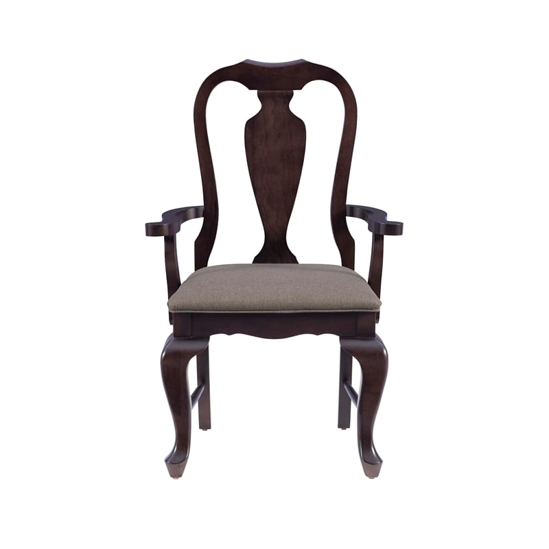 Linon Adrian Arm Chair Grey Upholstered Seat with Frame in Dark Brown Beechwood