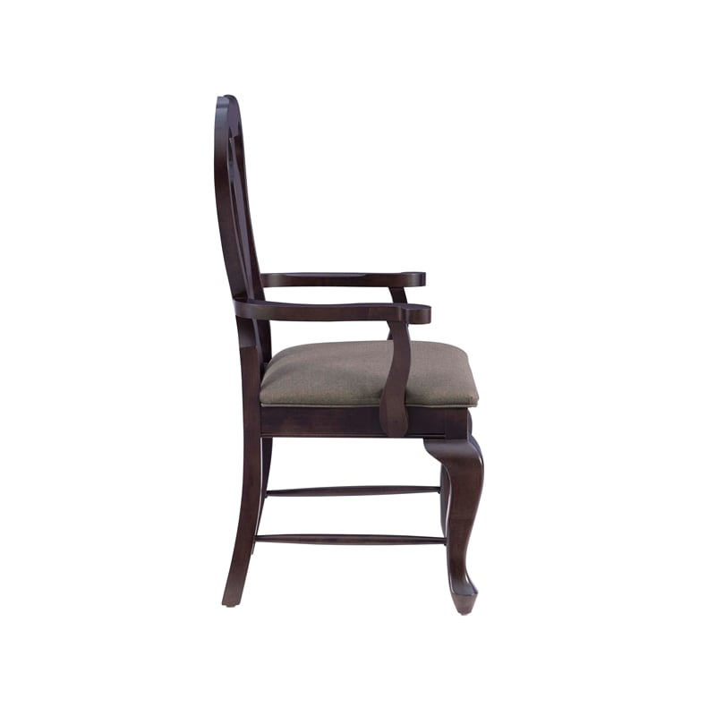 Linon Adrian Arm Chair Grey Upholstered Seat with Frame in Dark Brown Beechwood