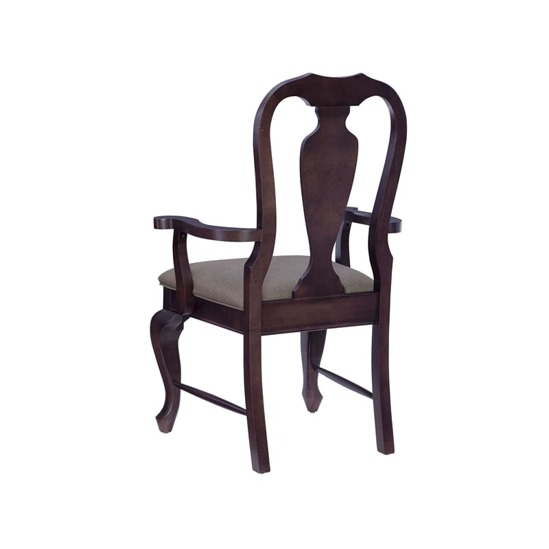 Linon Adrian Arm Chair Grey Upholstered Seat with Frame in Dark Brown Beechwood