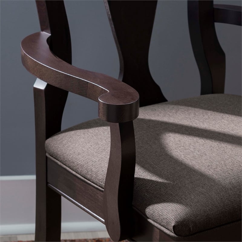 Linon Adrian Arm Chair Grey Upholstered Seat with Frame in Dark Brown Beechwood