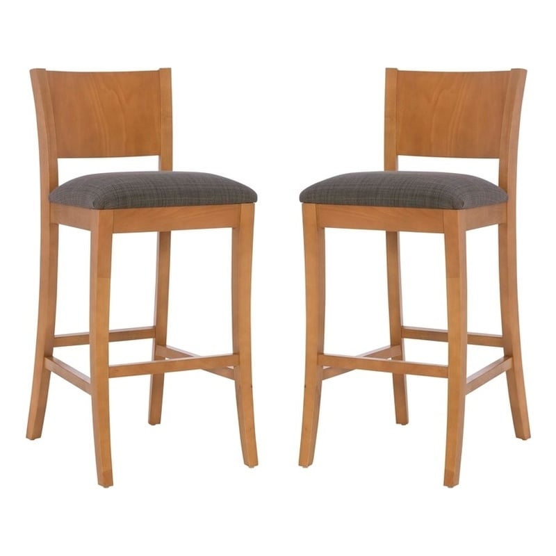Linon Chase Wood Upholstered Seat Commercial Set of Two Barstools in Brown