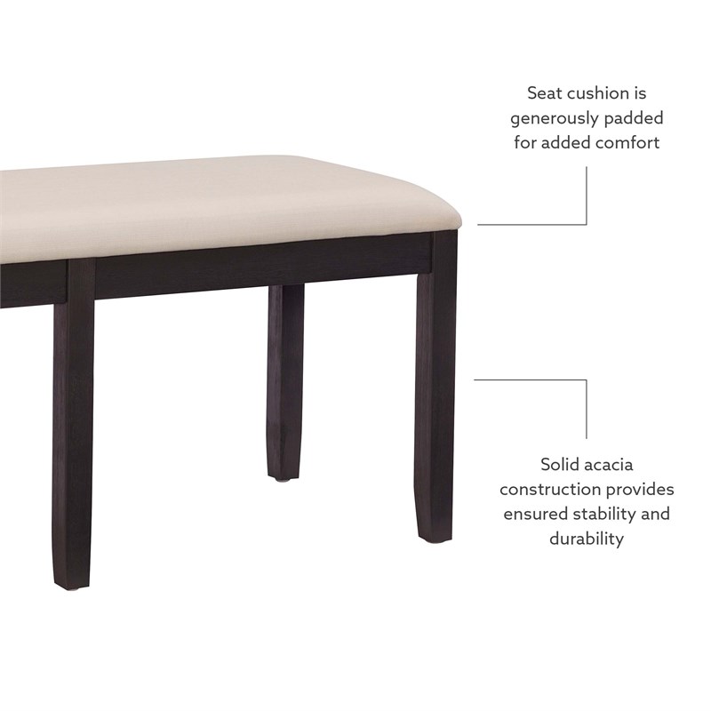 Linon Jordan Wood Backless Bench in Dark Charcoal Gray