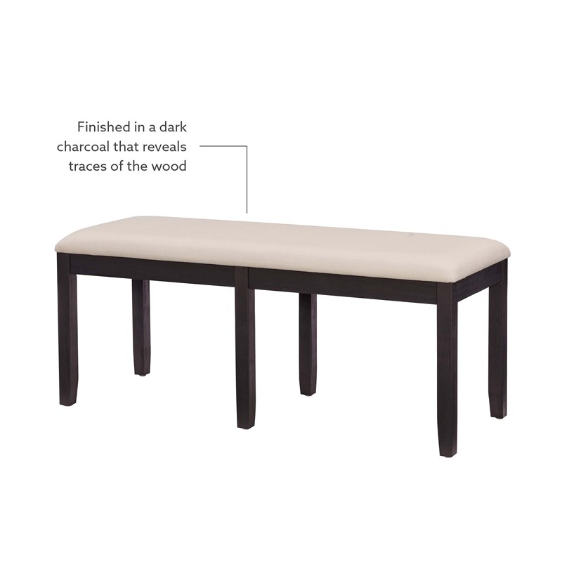Linon Jordan Wood Backless Bench in Dark Charcoal Gray