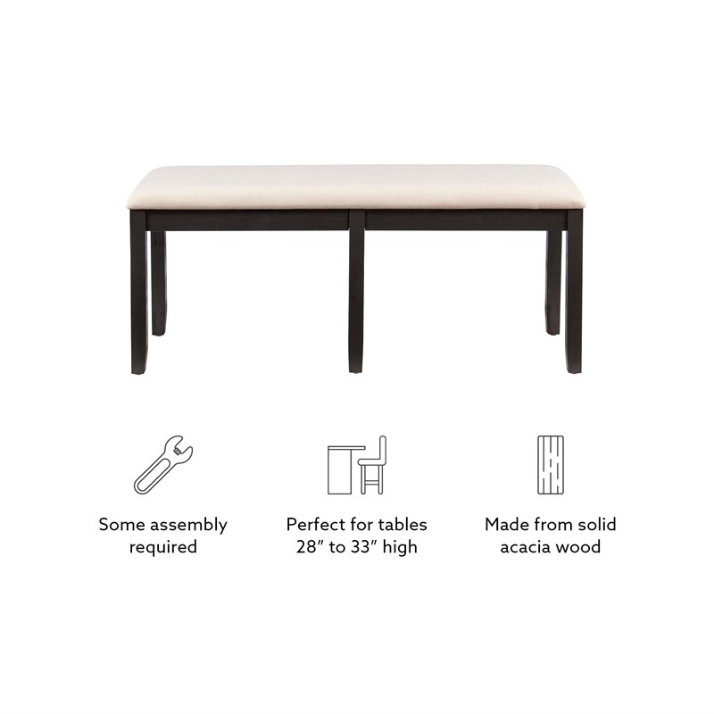 Linon Jordan Wood Backless Bench in Dark Charcoal Gray