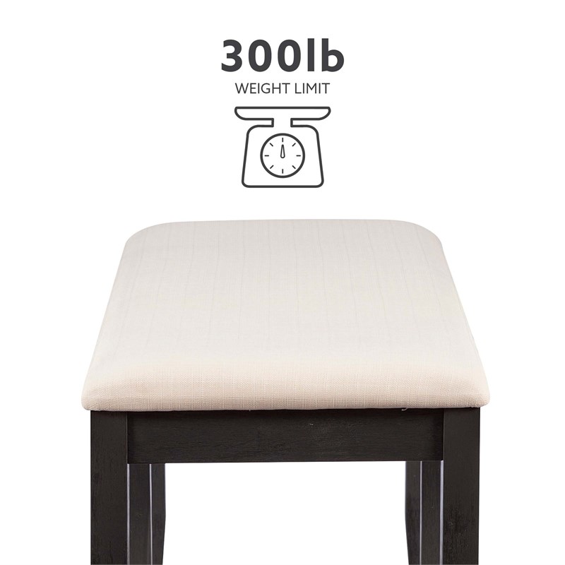 Linon Jordan Wood Backless Bench in Dark Charcoal Gray