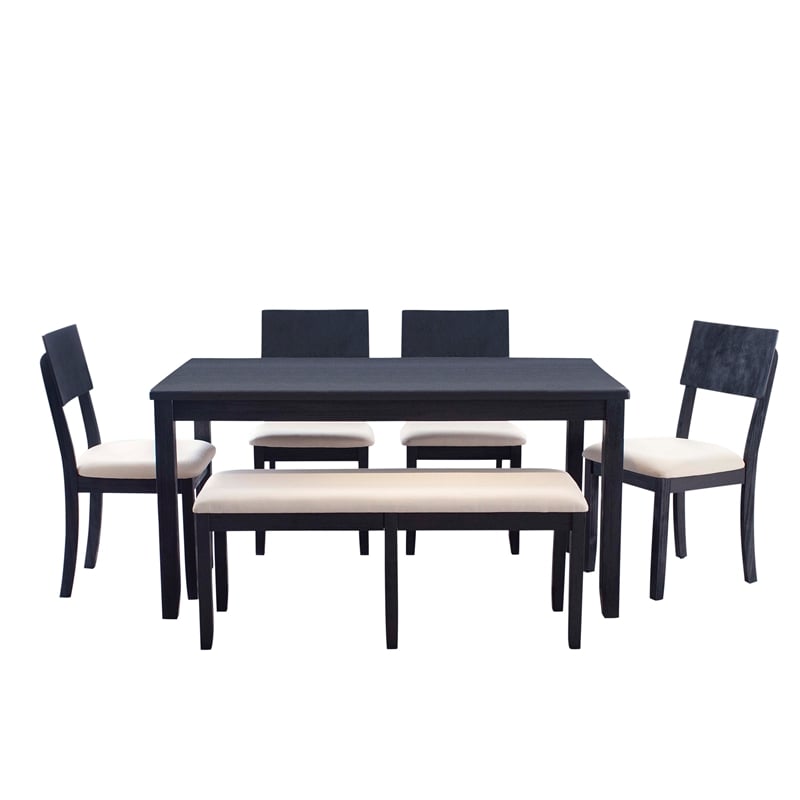 Linon Jordan Six Piece Upholstered Dining Set in Rustic Charcoal Gray Wood