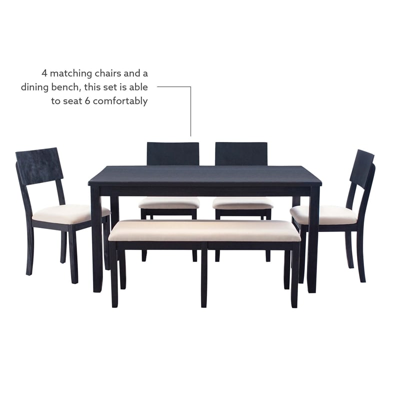 Linon Jordan Six Piece Upholstered Dining Set in Rustic Charcoal Gray Wood