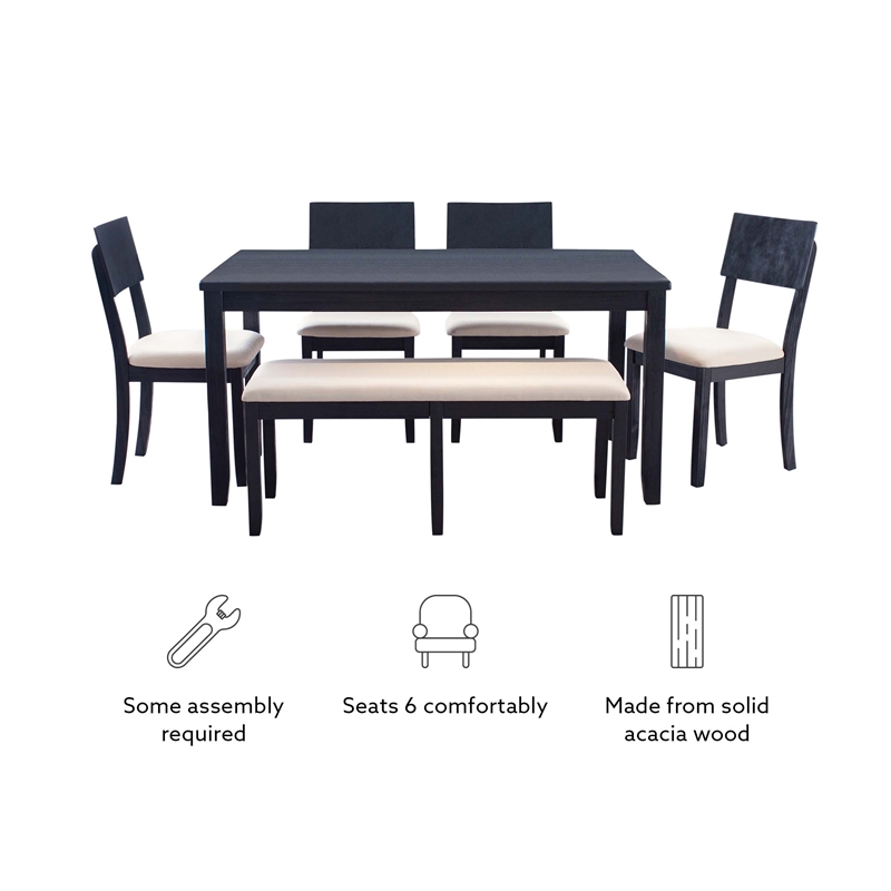 Linon Jordan Six Piece Upholstered Dining Set in Rustic Charcoal Gray Wood