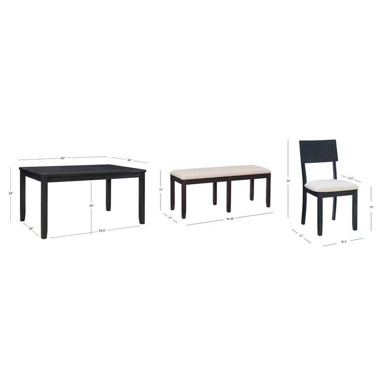 Linon Jordan Six Piece Upholstered Dining Set in Rustic Charcoal Gray Wood