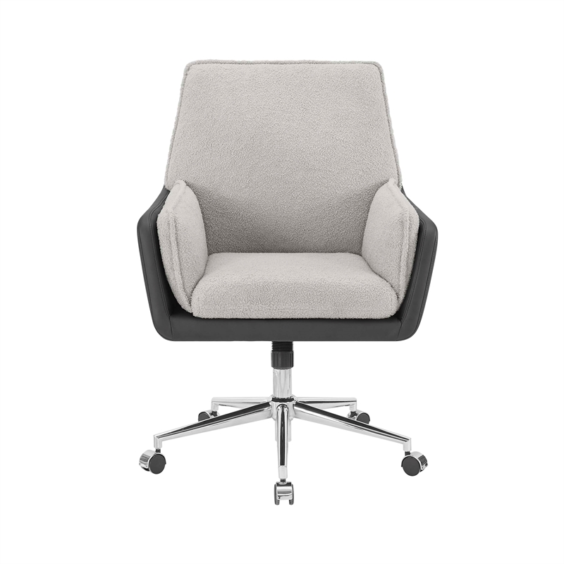 Linon Stella Faux Leather/Sherpa Swivel Rolling Office Chair in Gray & Black
