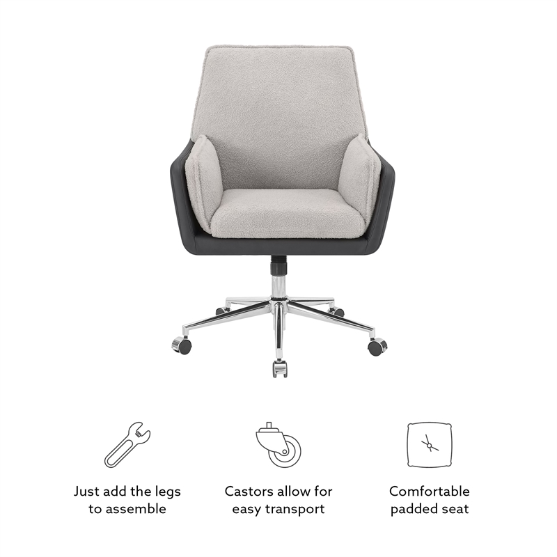 Linon Stella Faux Leather/Sherpa Swivel Rolling Office Chair in Gray & Black