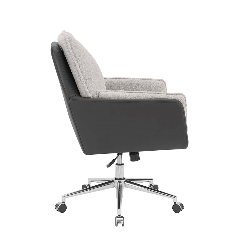 Linon Stella Faux Leather/Sherpa Swivel Rolling Office Chair in Gray & Black