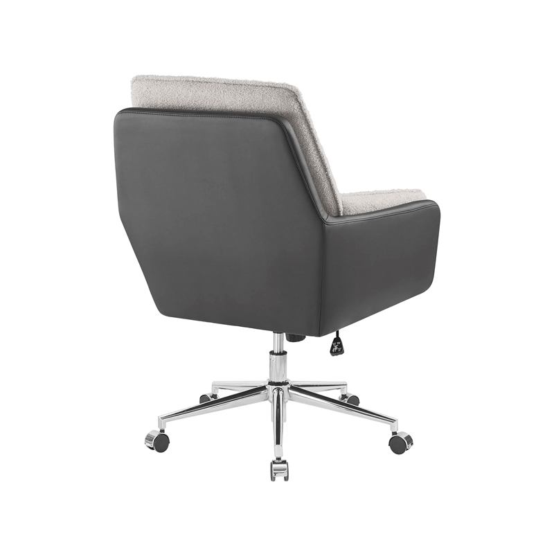 Linon Stella Faux Leather/Sherpa Swivel Rolling Office Chair in Gray & Black