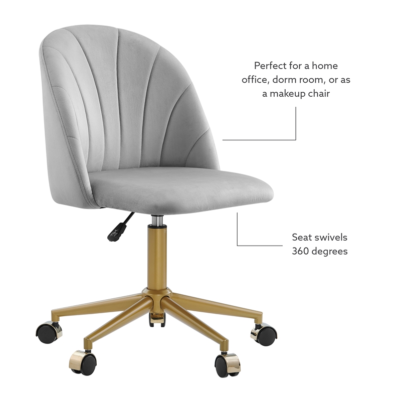 Linon Alyssa Upholstered Adjustable Swivel Desk Chair Gold Legs in Light Gray