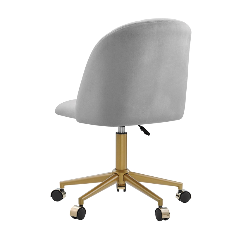 Linon Alyssa Upholstered Adjustable Swivel Desk Chair Gold Legs in Light Gray