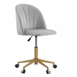 Linon Alyssa Upholstered Adjustable Swivel Desk Chair Gold Legs in Light Gray