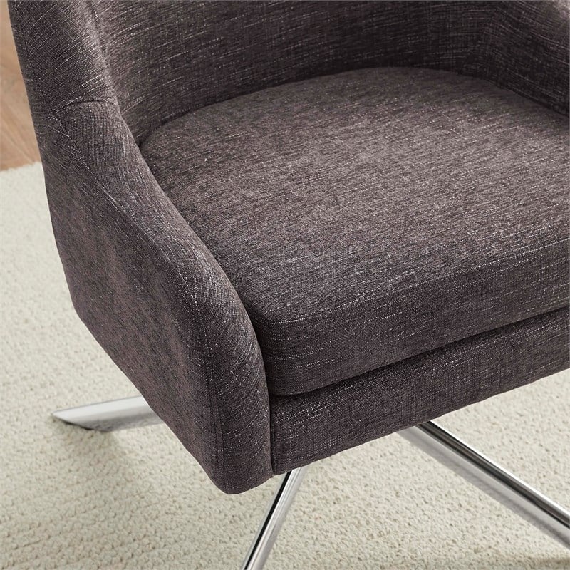 Linon London Upholstered Steel Leg Swivel Accent Chair in Gray Fabric