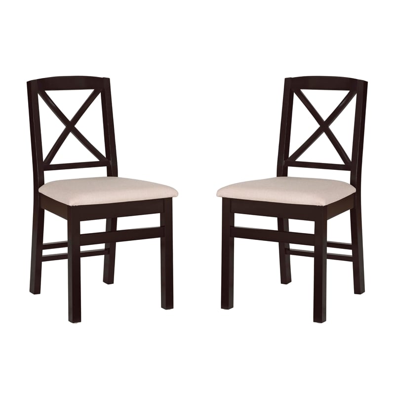 Linon Ervin Wood X-Back Set of 2 Dining Chairs Beige Padded Seats in Black