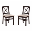 Linon Ervin Wood X-Back Set of 2 Dining Chairs Beige Padded Seats in Black