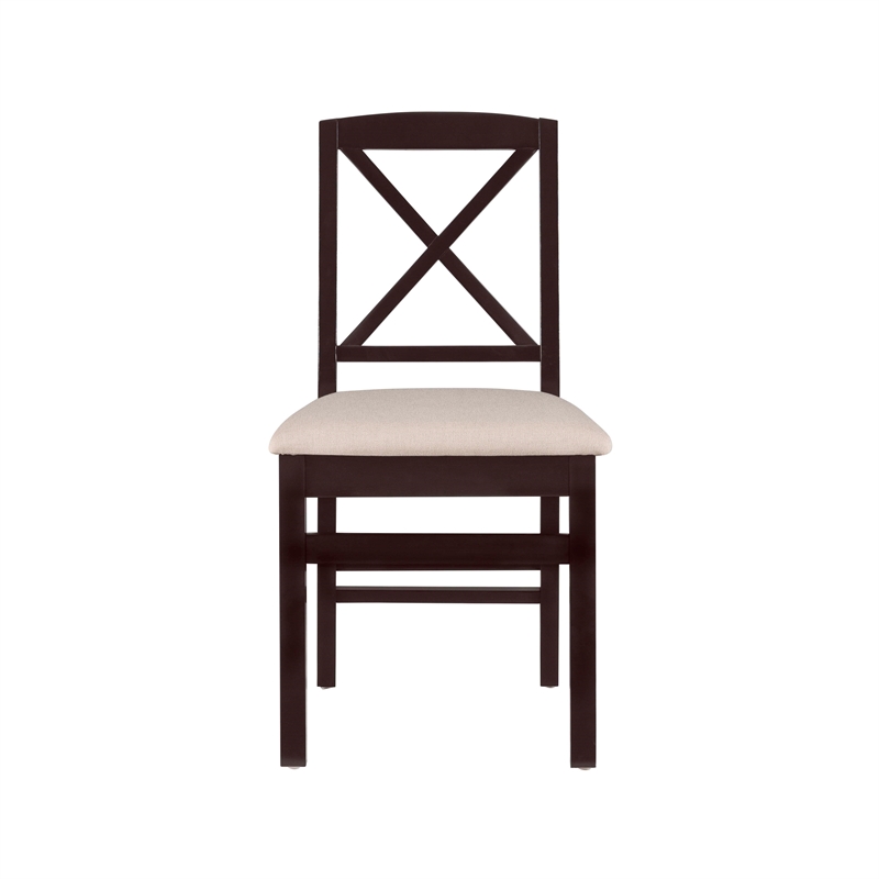 Linon Ervin Wood X-Back Set of 2 Dining Chairs Beige Padded Seats in Black