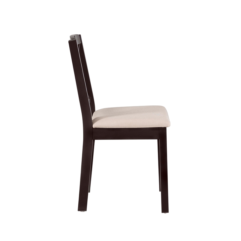Linon Ervin Wood X-Back Set of 2 Dining Chairs Beige Padded Seats in Black