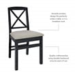 Linon Ervin Wood X-Back Set of 2 Dining Chairs Beige Padded Seats in Black