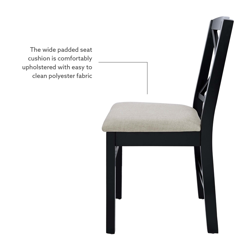 Linon Ervin Wood X-Back Set of 2 Dining Chairs Beige Padded Seats in Black
