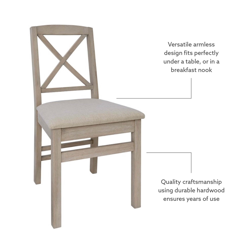 Linon Ervin Wood X-Back Set of Two Dining Chairs in Washed Gray